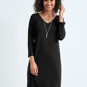 EILEEN FISHER Petite Fine TENCEL Jersey V Neck Shift Dress 3/4 Sleeve PM NWT